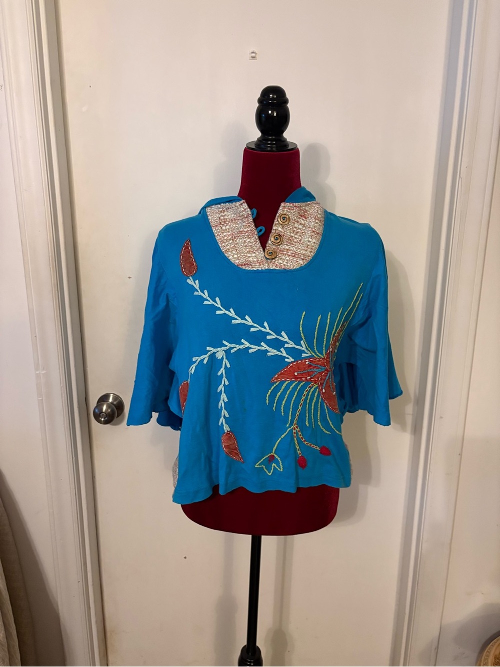 Rising International Turquoise Embroidered Floral Tunic